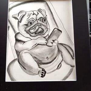 Black and White Pug Drawing Illustration
